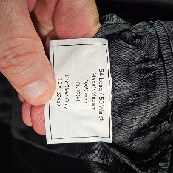 Linea Uomo 54L‎ 2PC Tuxedo Men Pants 50 x 28 Wool Black